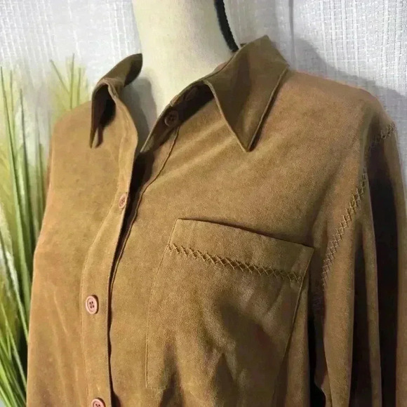 Bechamel Women’s Large Brown Suede Like Western Long Sleeve Button Up Top - Picture 2 of 10
